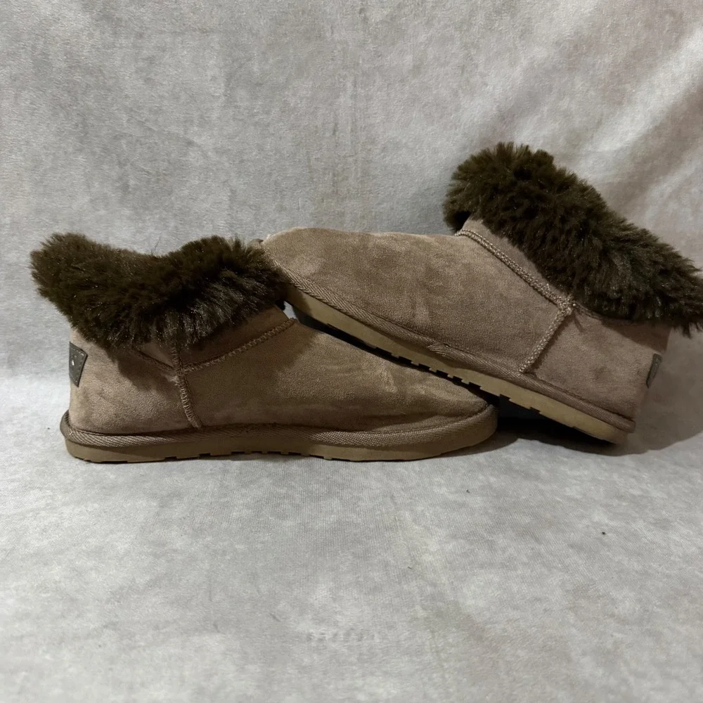 Dunes Ankle Boots Womens 8 Tan Good Faux Fur Tassel Suede 1092